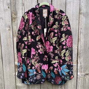 Johnny Was Unique Black and Pink Versatile Floral Blazer